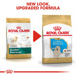 Load image into Gallery viewer, Two packages of Royal Canin Golden Retriever dog food with text indicating a new look and upgraded formula.
