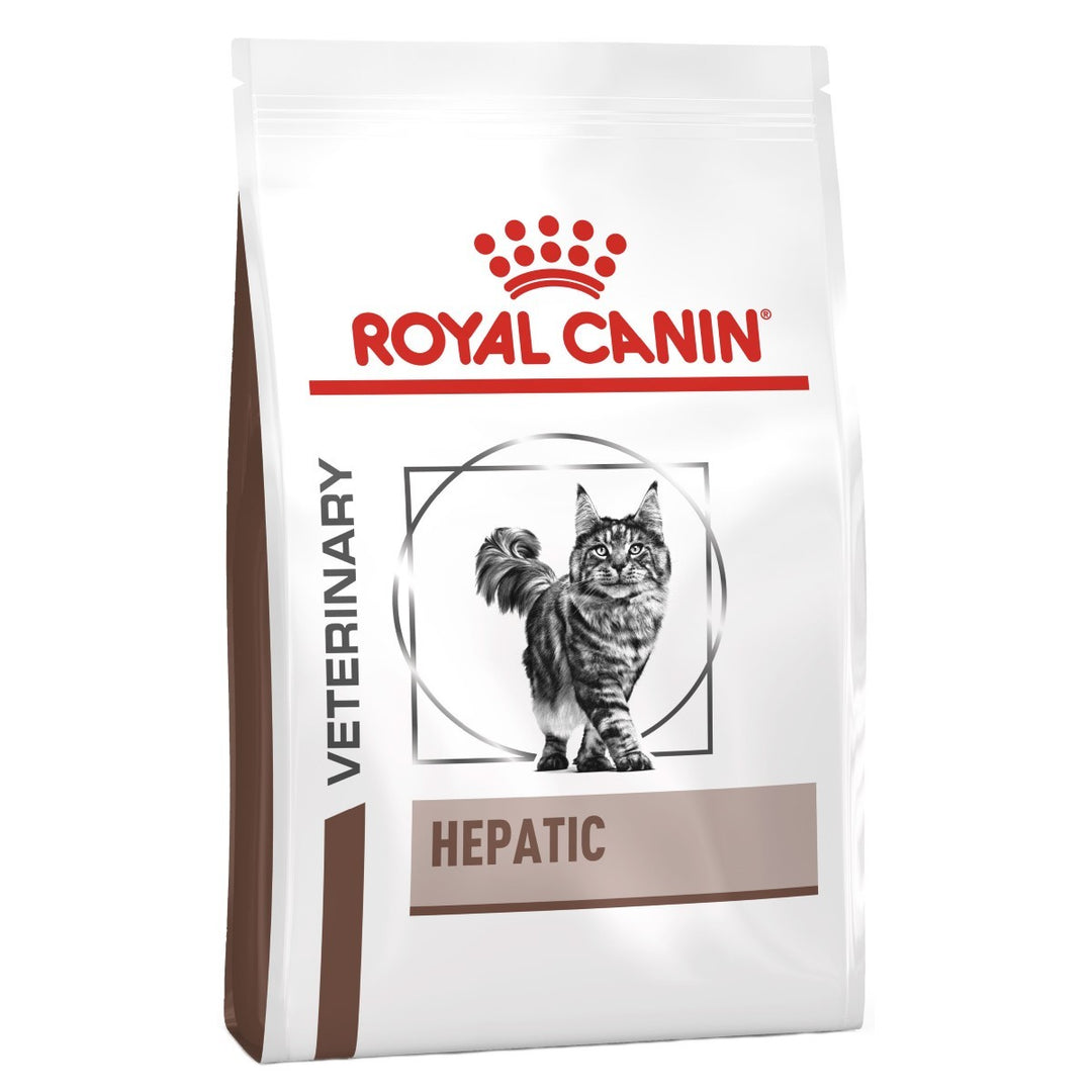 Royal Canin Veterinary Diet Hepatic cat food package on a white background