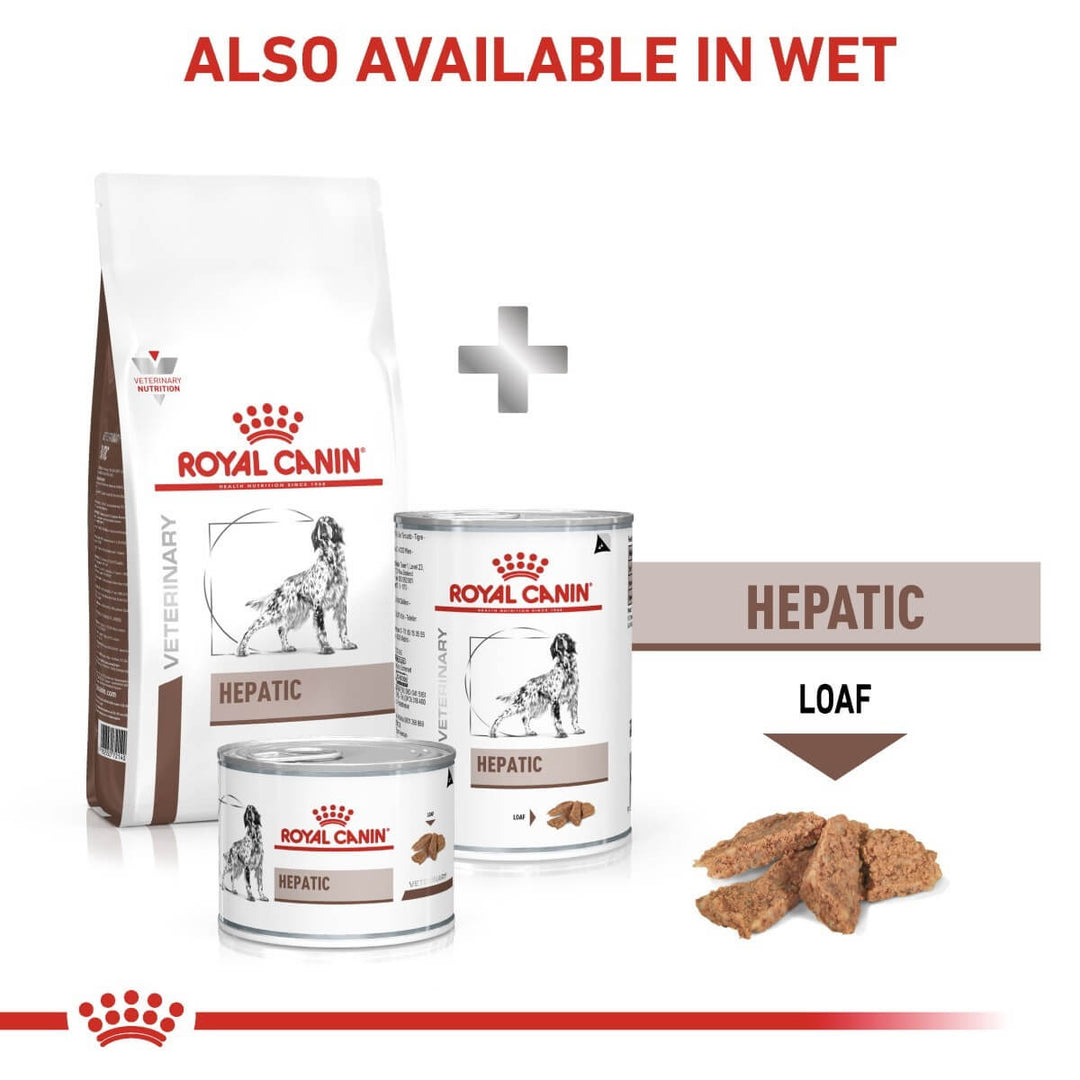Royal Canin Hepatic pet food products on a white background