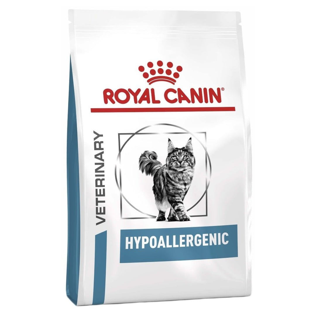 Royal Canin Veterinary Diet Hypoallergenic cat food package on a white background