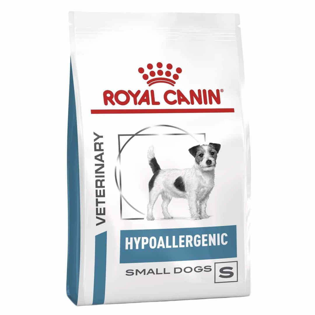 Royal Canin Veterinary Diet Hypoallergenic Small Dogs food bag on a white background