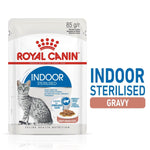 Load image into Gallery viewer, Royal Canin Indoor Sterilised gravy cat food packet on a white background

