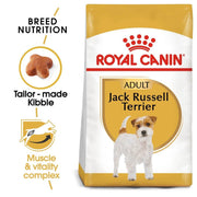 Royal Canin dog food package for Jack Russell Terrier with brand logo and product features.