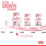 Load image into Gallery viewer, Royal Canin Kitten Growth Program with product stages and timeline on a white background
