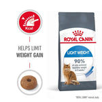 Load image into Gallery viewer, Royal Canin Light Weight cat food package with text and icons on a white background

