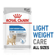 Royal Canin Light Weight Care dog food packaging on a white background