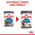 Load image into Gallery viewer, Two packages of Royal Canin Light Weight cat food with a red arrow and text on a white background.

