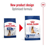 Load image into Gallery viewer, Two packages of Royal Canin Maxi dog food with a red arrow and text indicating new product design.
