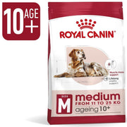 Royal Canin dog food package for ageing dogs on a white background