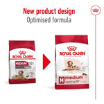 Load image into Gallery viewer, Two packages of Royal Canin Medium Ageing 10+ dog food with a red arrow between them on a white background.
