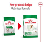 Load image into Gallery viewer, Two packages of Royal Canin Mini Adult dog food with a red arrow and text indicating new product design and optimized formula.
