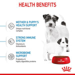 Load image into Gallery viewer, Royal Canin dog food packaging with health benefits text and images of dogs and a bowl.
