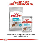 Royal Canin dog food packages for urinary care on a white background