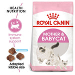 Load image into Gallery viewer, Royal Canin Mother &amp; Babycat food bag with text highlighting benefits on a white background
