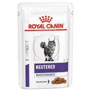 Royal Canin cat food package for neutered maintenance on a white background
