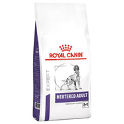 Royal Canin dog food package for neutered adult medium dogs on a white background