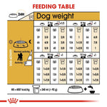 Load image into Gallery viewer, Feeding table for dogs with weight and activity level guidelines.
