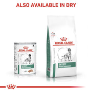 Royal Canin Satiety Weight Management pet food can and bag on a white background