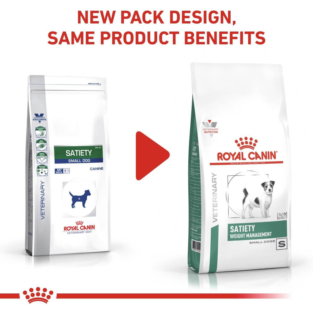 Two packages of Royal Canin Veterinary Diet on a white background with text about new packaging design.