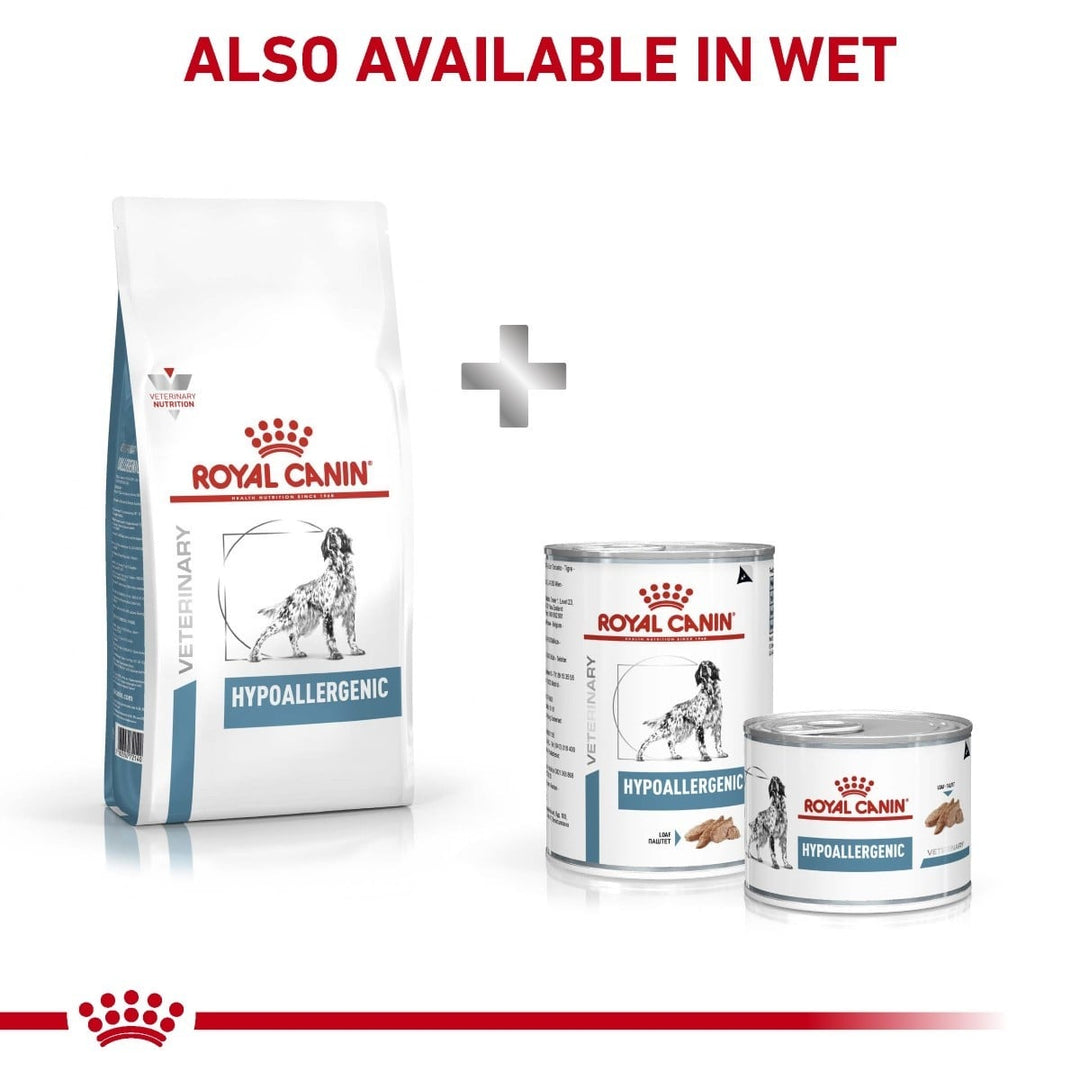 Royal Canin Veterinary Diet Hypoallergenic food packaging on a white background