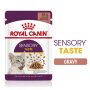 Royal Canin Sensory Taste gravy cat food pouch on a white background