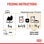 Load image into Gallery viewer, Feeding instructions for Royal Canin Shih Tzu Adult dog food on a white background
