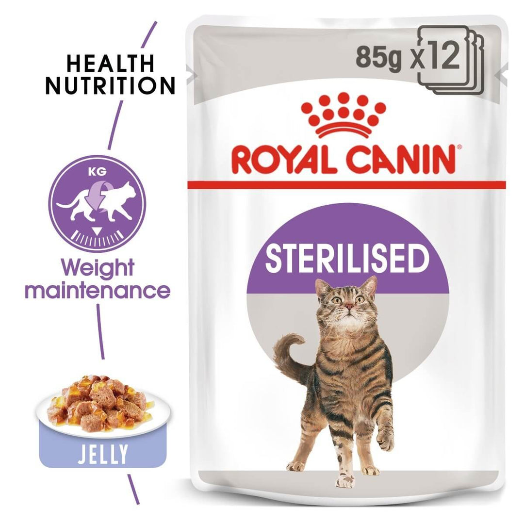 Royal Canin sterilised cat food pouch packaging on a white background