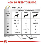 Load image into Gallery viewer, Dog food feeding chart for wet food only, showing recommended portions based on dog weight and condition.
