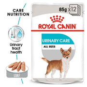Royal Canin Urinary Care dog food package with a dog illustration on a white background