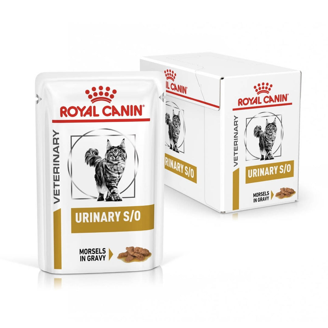 Royal Canin Veterinary Diet Urinary S/O cat food packaging on a white background