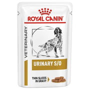 Royal Canin Veterinary Diet Urinary S/O wet dog food pouch on a white background