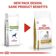 Two packages of Royal Canin Veterinary Diet on a white background with text about new packaging design.