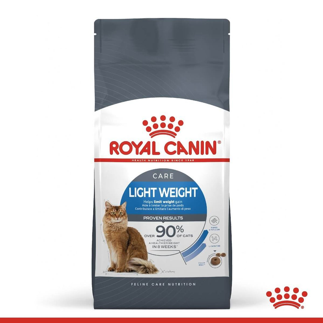Royal Canin Light Weight Care cat food packaging on a white background