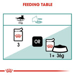 Load image into Gallery viewer, Feeding table diagram for a cat with icons and text indicating feeding guidelines.
