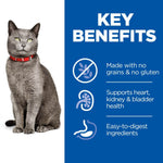 Load image into Gallery viewer, Cat wearing a red collar with key benefits text on a blue background
