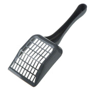 Gray plastic cat litter scoop on a white background