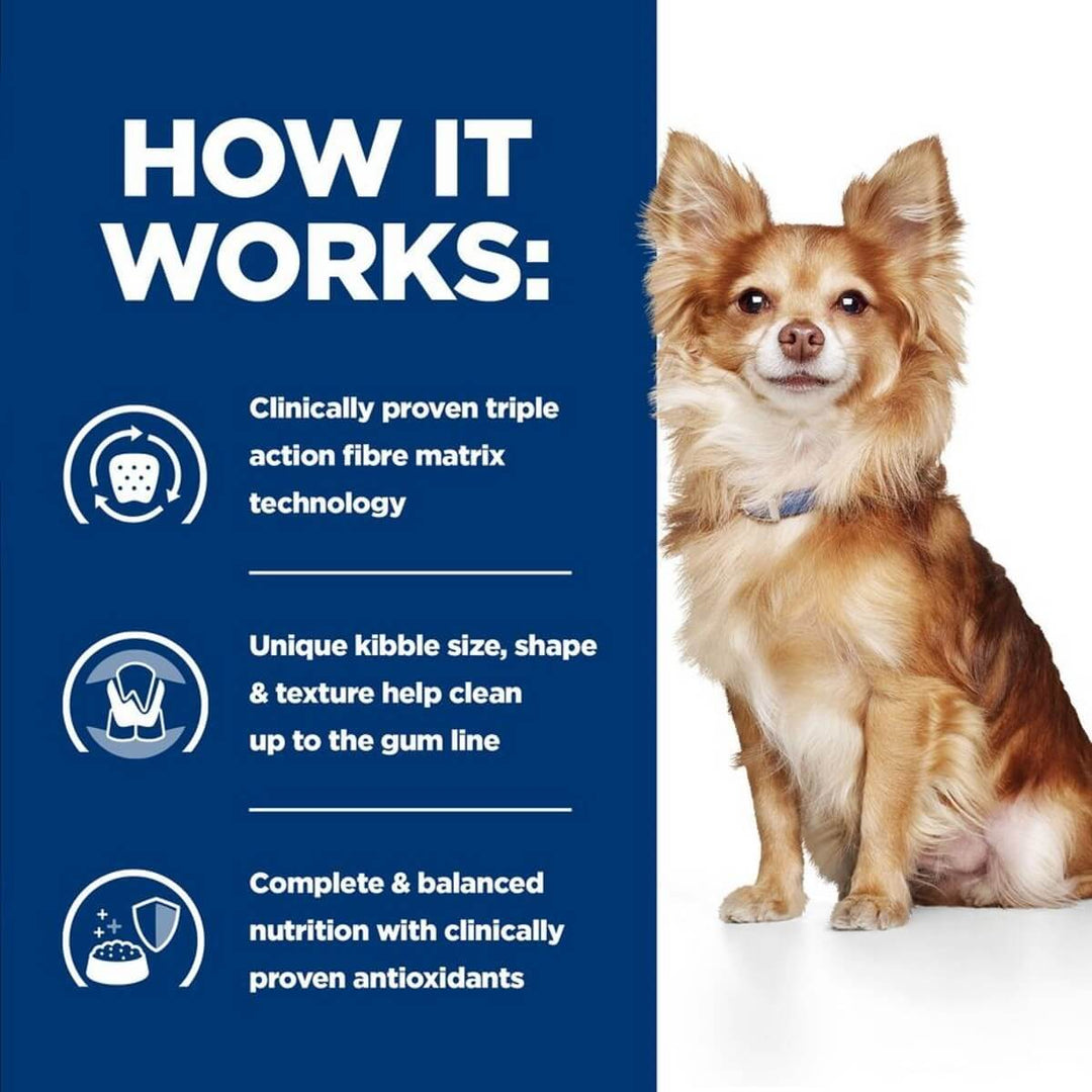 Dog with text on a blue background explaining product features