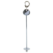 Metallic keychain with a long cylindrical bar and round ends on a white background