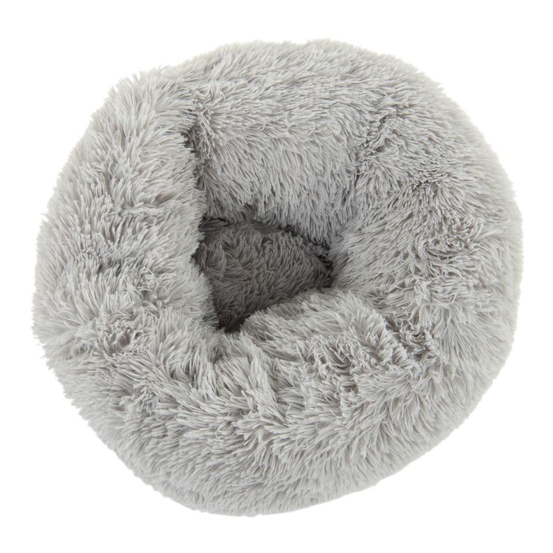 Fluffy gray pet bed on a white background