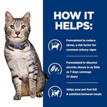 Load image into Gallery viewer, Cat with a blue collar on a white background, next to text about pet product benefits on a blue background.
