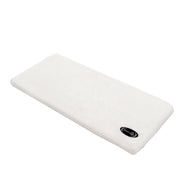 White rectangular bath pillow with a brand logo on a white background