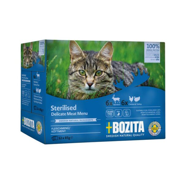 Bozita Indoor and Sterilised Pouches Mixed Pack 12 x 85g-Alifant food Supply